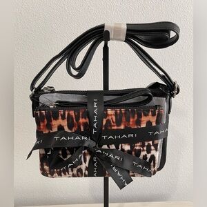 💃 TAHARI Leopard Print 2-Piece Set Crossbody Bag and Pouch Combo NWT